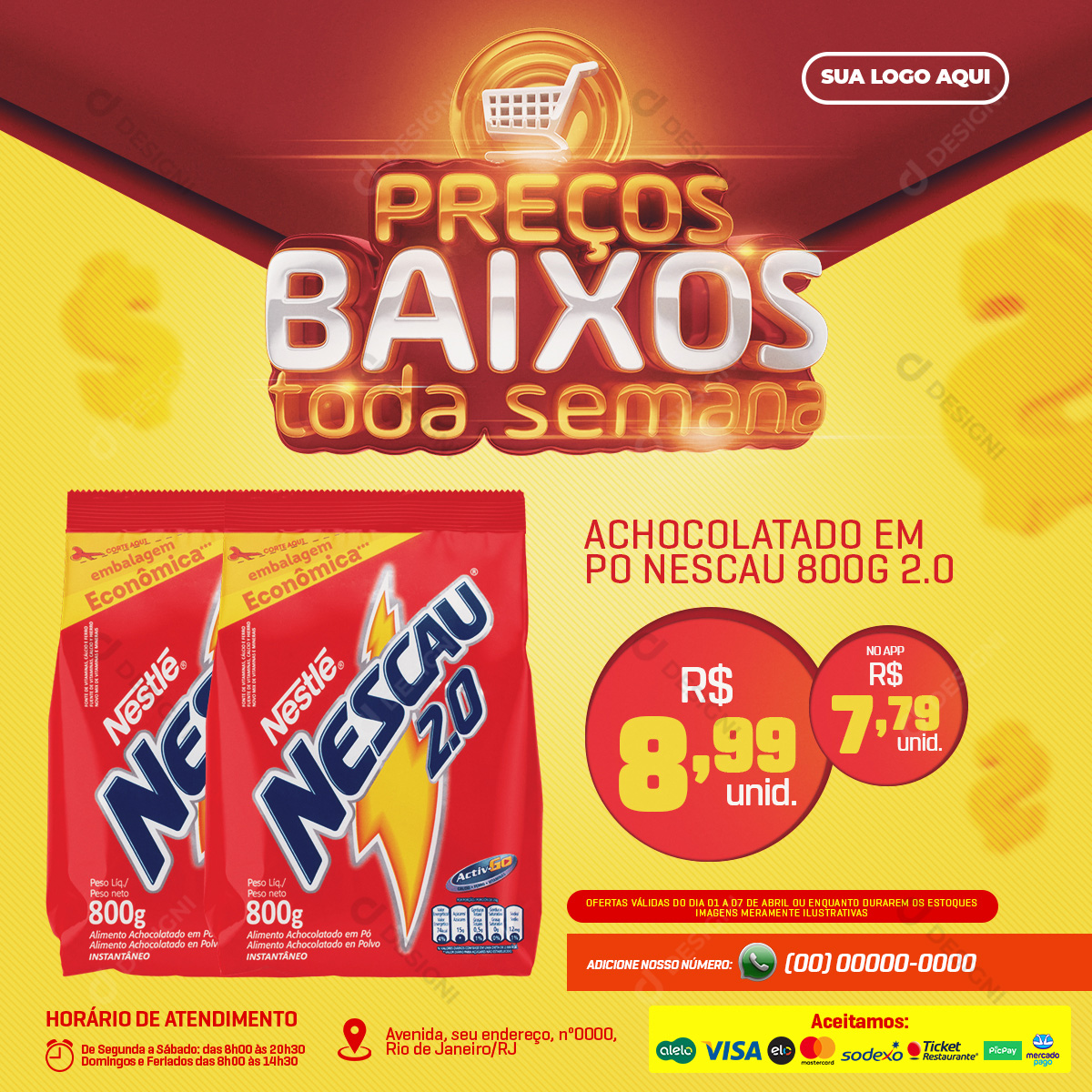 Preço Baixo Toda Semana Supermercado Social Media PSD Editável