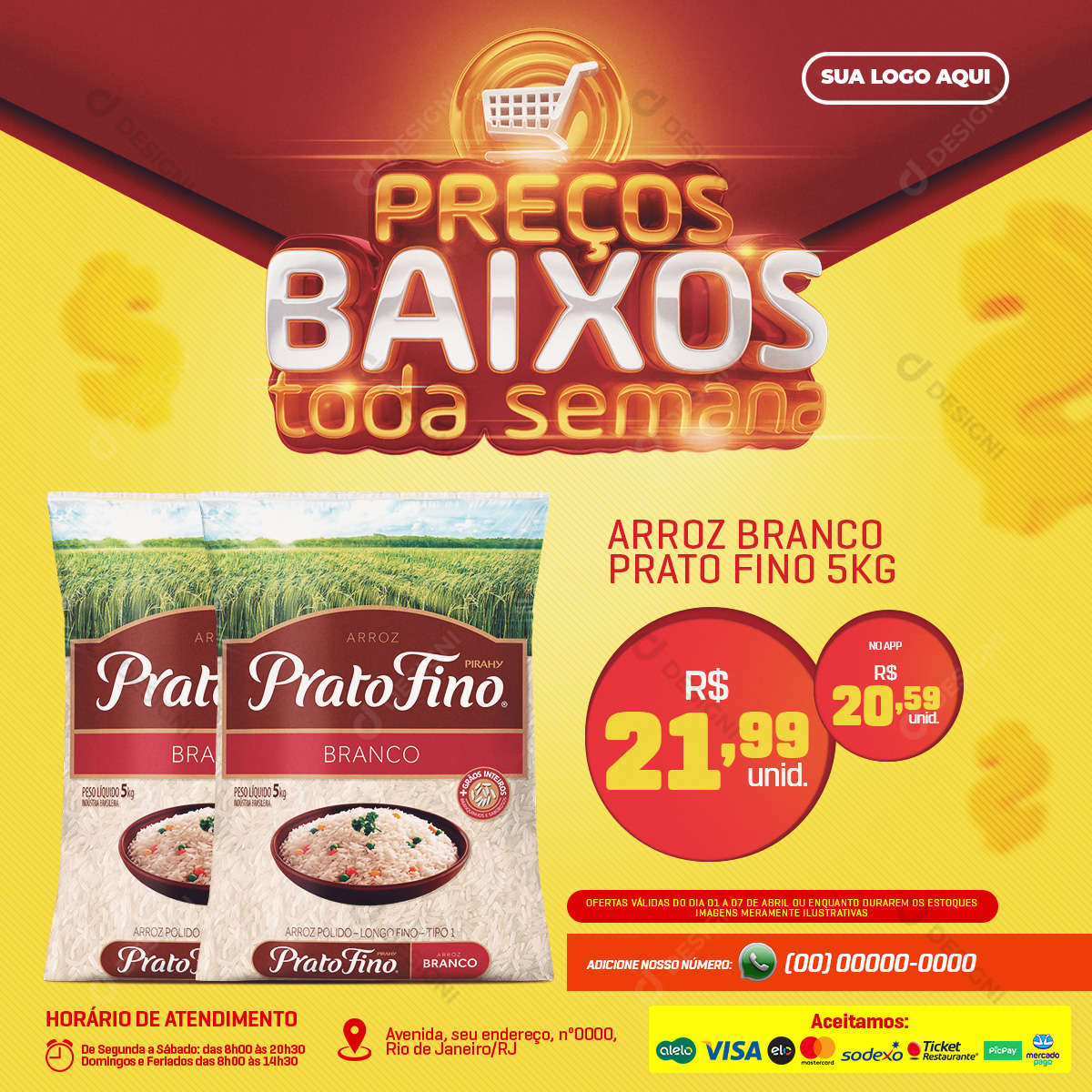 Preço Baixo Toda Semana Arroz Branco Supermercado Social Media PSD Editável
