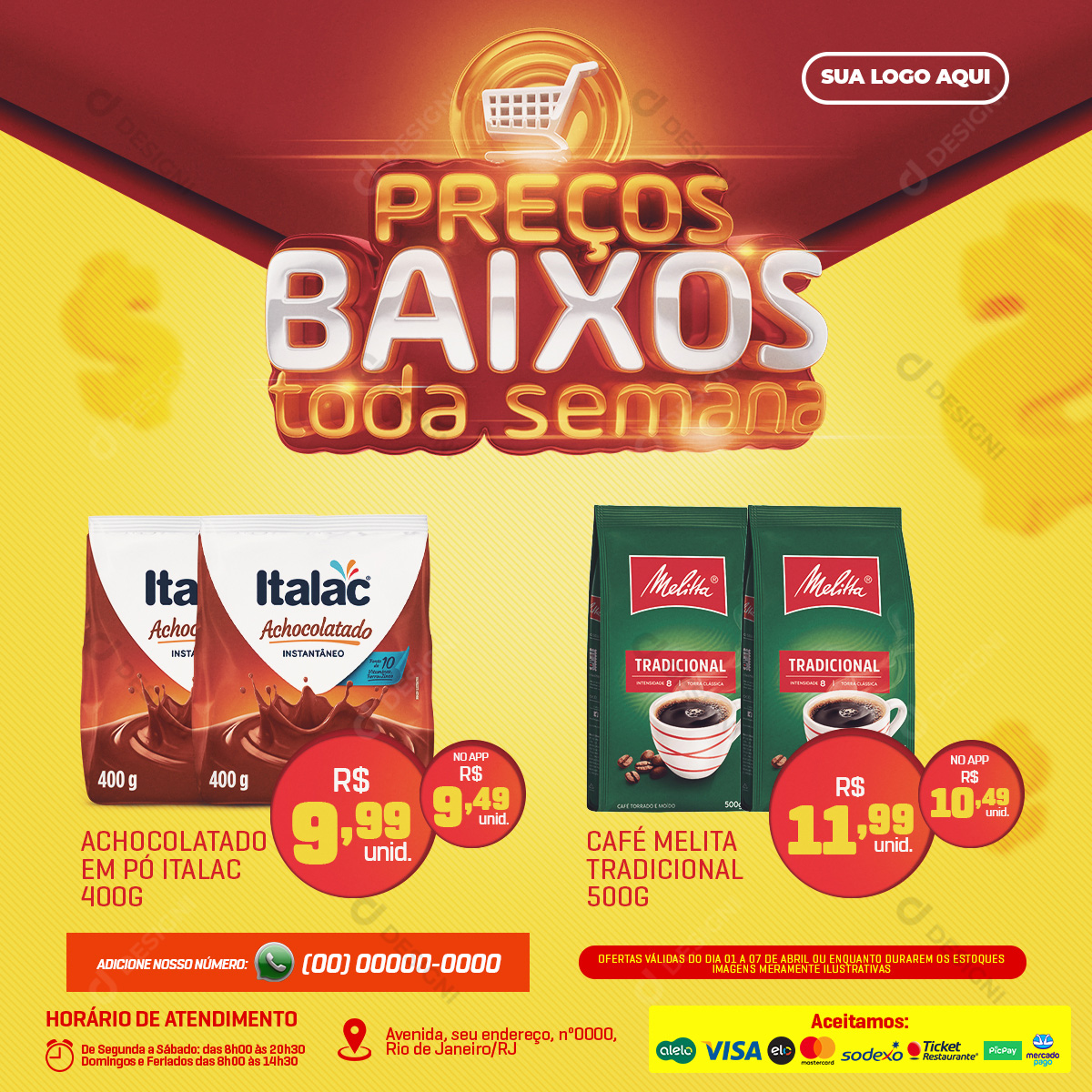 Low Price Every Week Chocolate and Coffee Supermarket Social Media Editable PSD