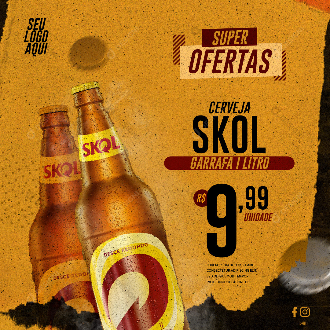Super Ofertas Supermercado Cerveja Skol Garrafa PSD Editável