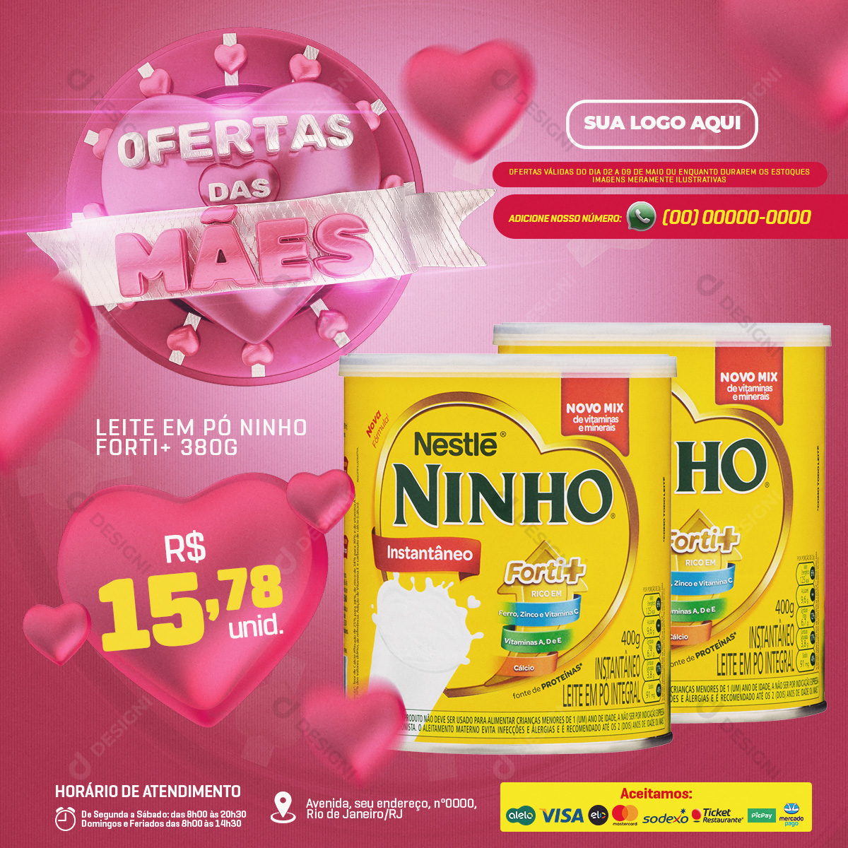 Ofertas Supermercado Leite Em Pó Dia das Mães Social Media PSD Editável