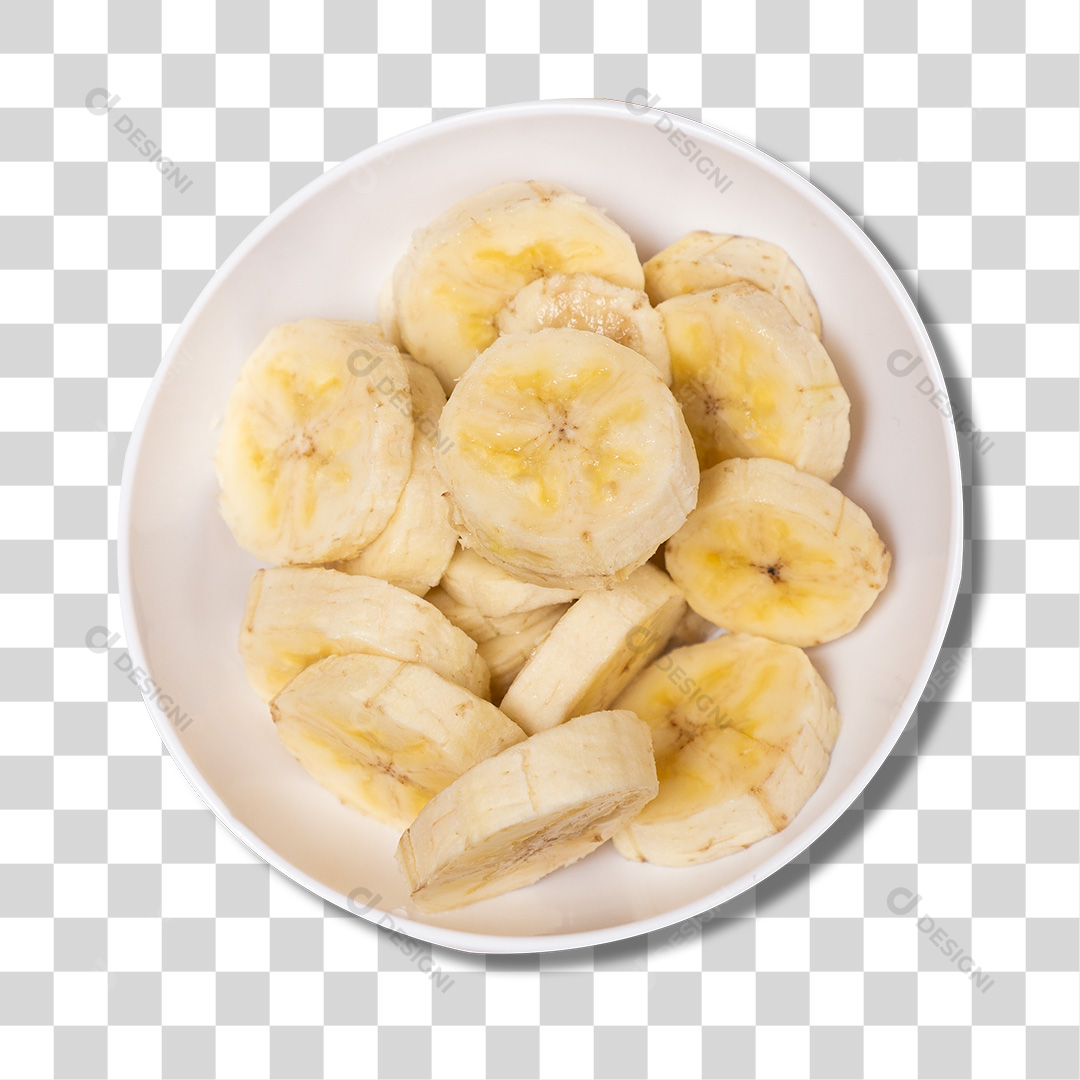 Tigela Branco com Banana Cortada PNG Sem Fundo