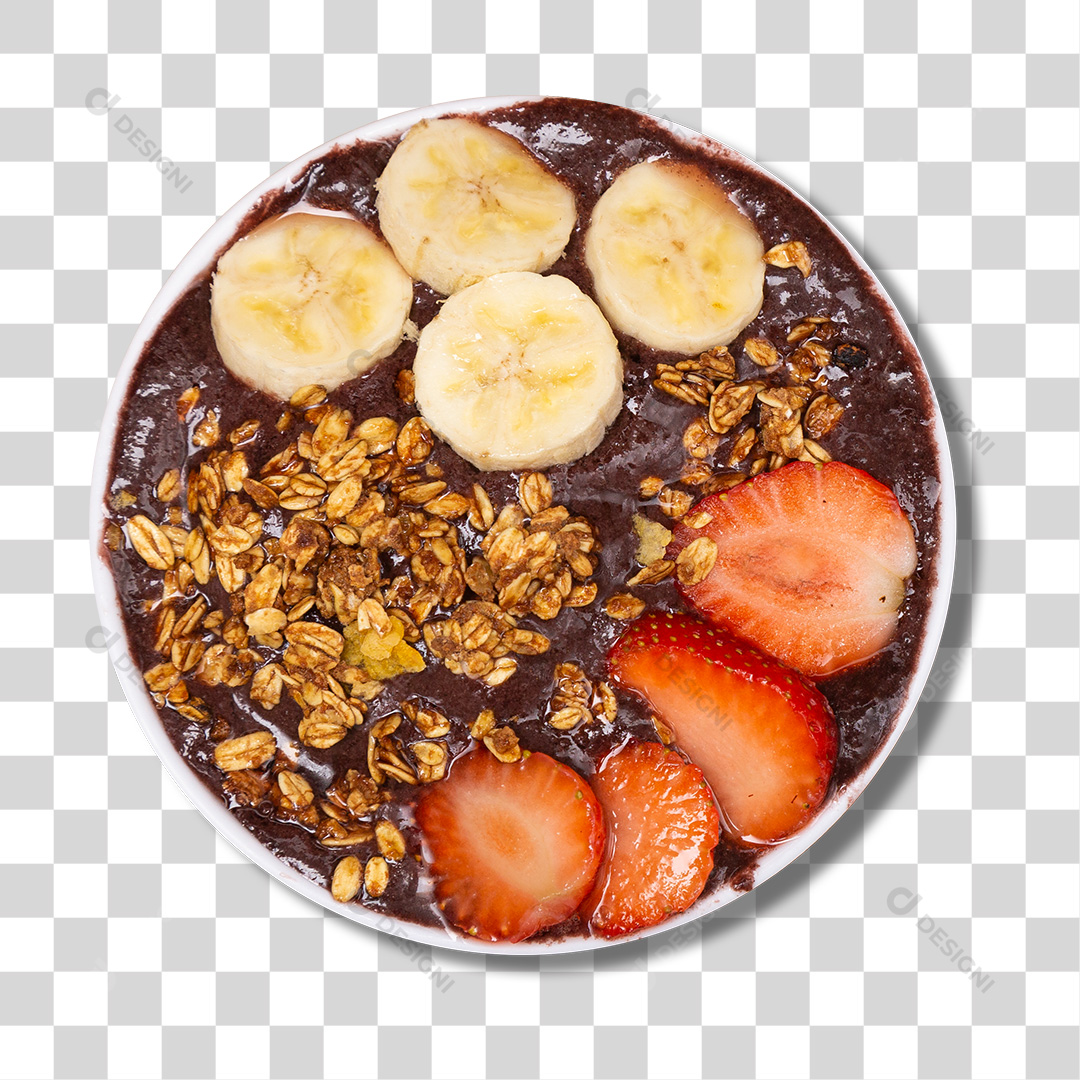 Tigela de Açaí com Granola, Banana e Morango PNG Transparente Sem Fundo