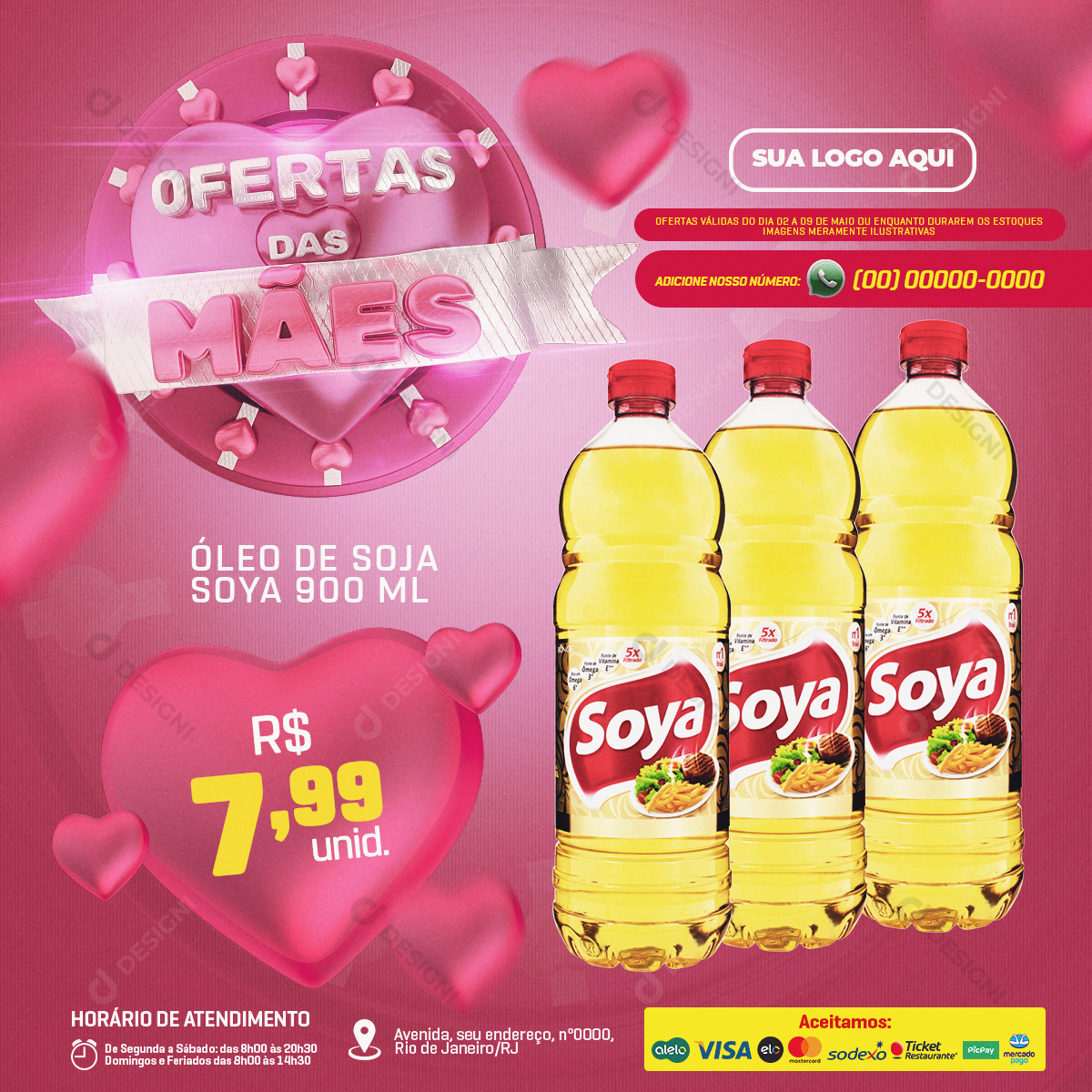 Encarte de Ofertas Supermercado Olho de Soja Dia das Mães Social Media PSD Editável