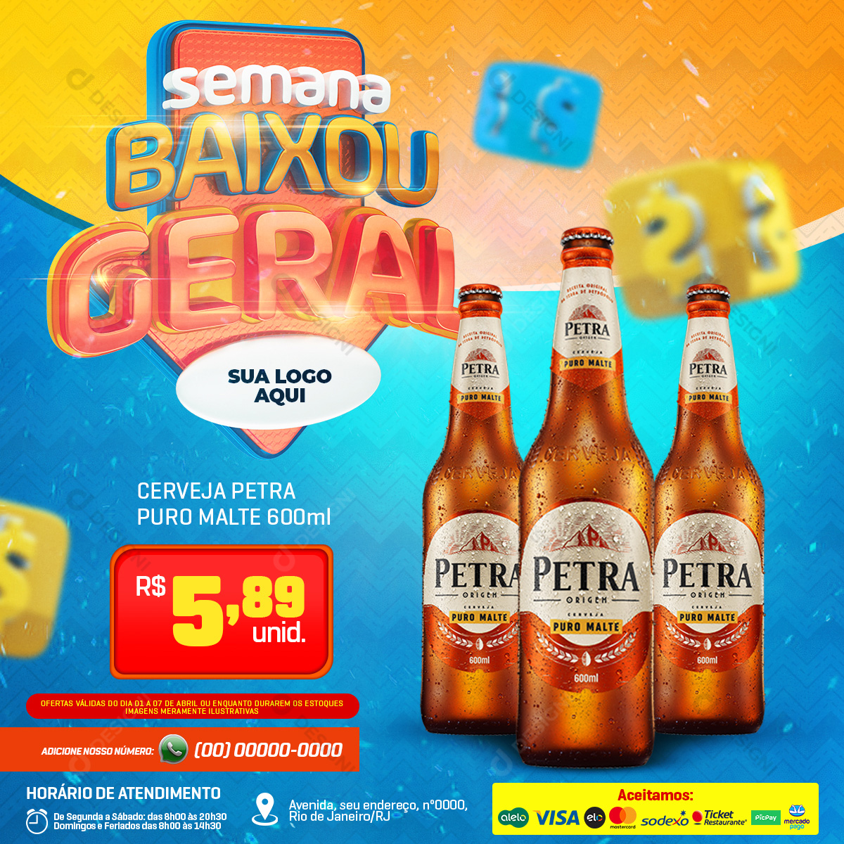 Ofertas Supermercado Semana Baixou Geral Cerveja Petra Social Media PSD Editável