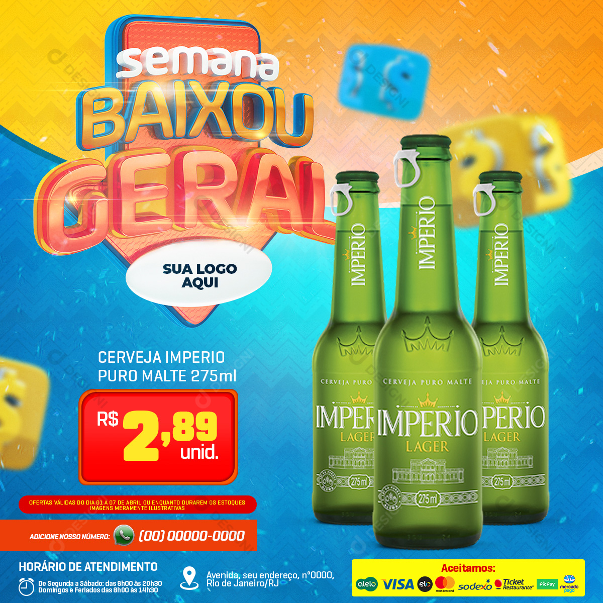 Ofertas Supermercado Cerveja Império Lager Semana Baixou Geral Social Media PSD Editável