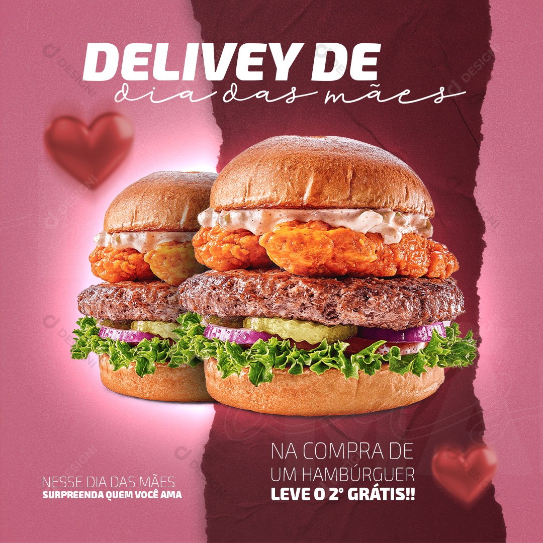 Hambúrguer Dia das Mães Social Media PSD Editável Delivery