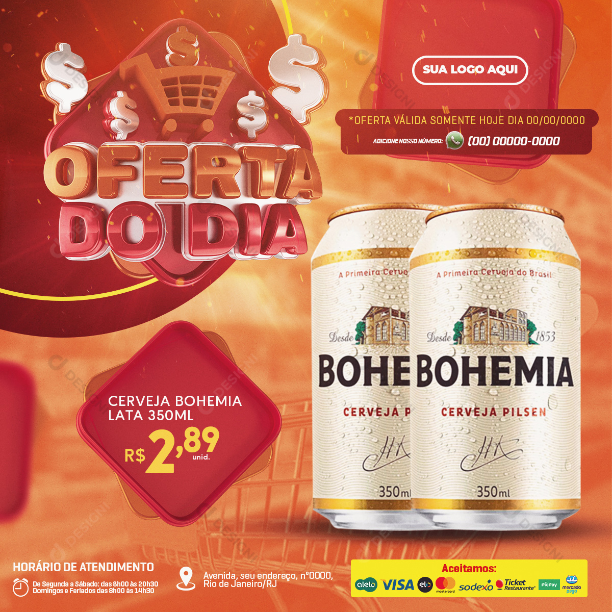 Oferta do Dia Cerveja Bohemia 350ml Social Media PSD Editável