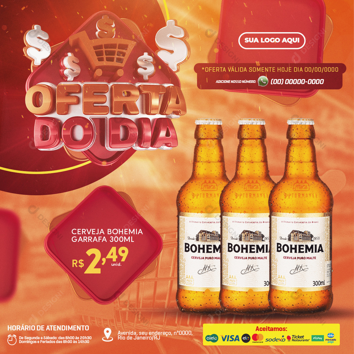 Oferta do Dia Cerveja Bohemia 300ml Social Media PSD Editável