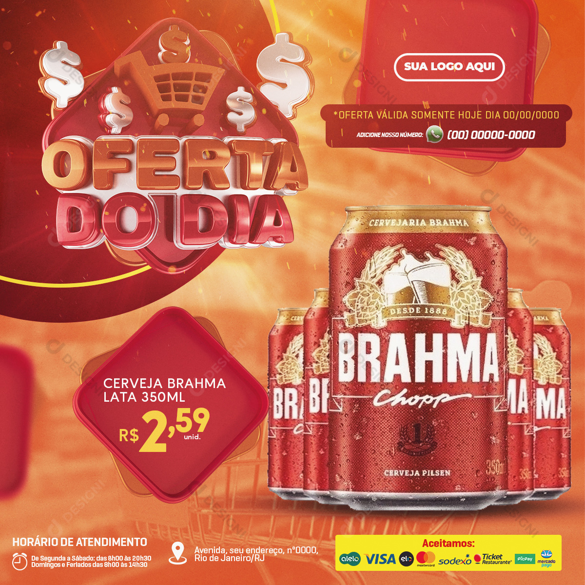 Oferta do Dia Cerveja Brahma 350ml Social Media PSD Editável