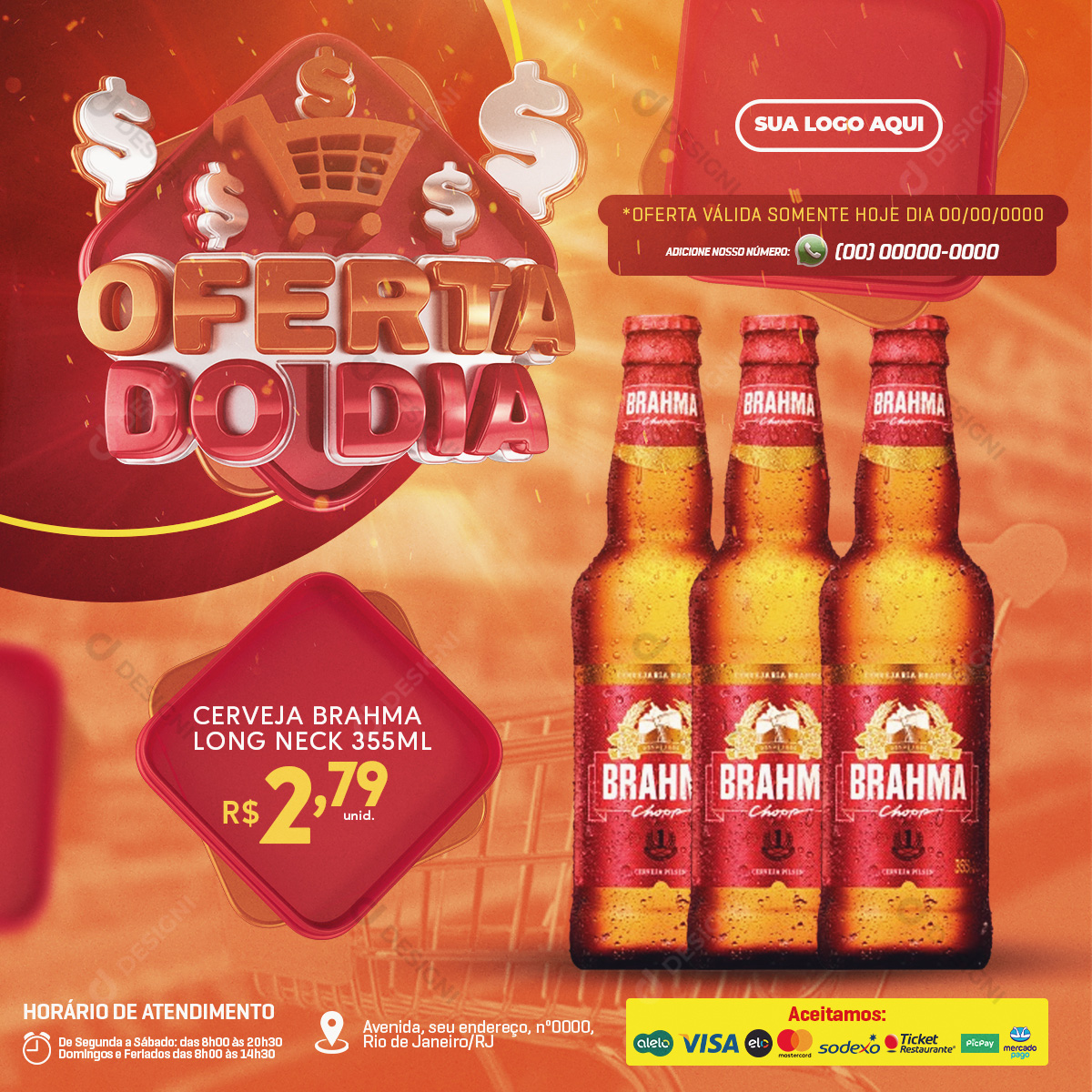 Oferta do Dia Cerveja Brahma Long Neck 355ml Social Media PSD Editável