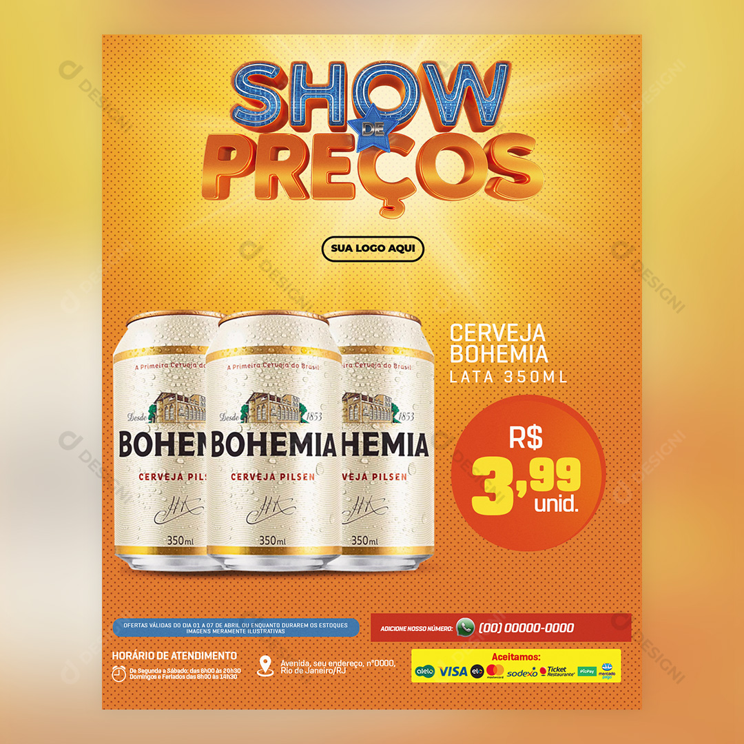 Show de Preços Supermercado Cerveja Bohemia 350ml Social Media PSD Editável
