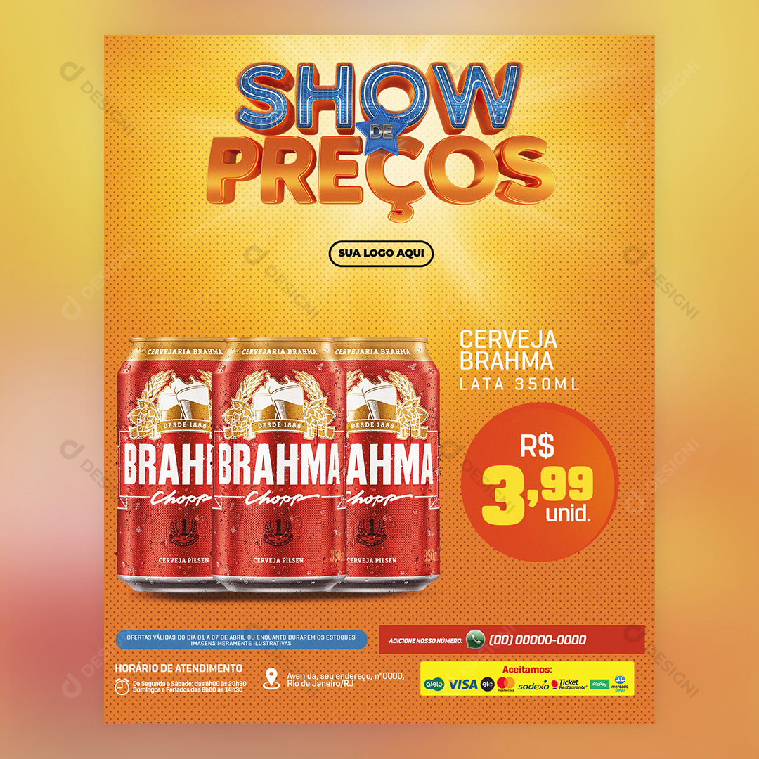 Show de Preços Supermercado Cerveja Brahma 350ml Social Media PSD Editável