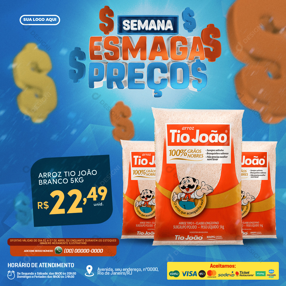 Esmaga Preços Supermercado Arroz Tio João Social Media PSD Editável