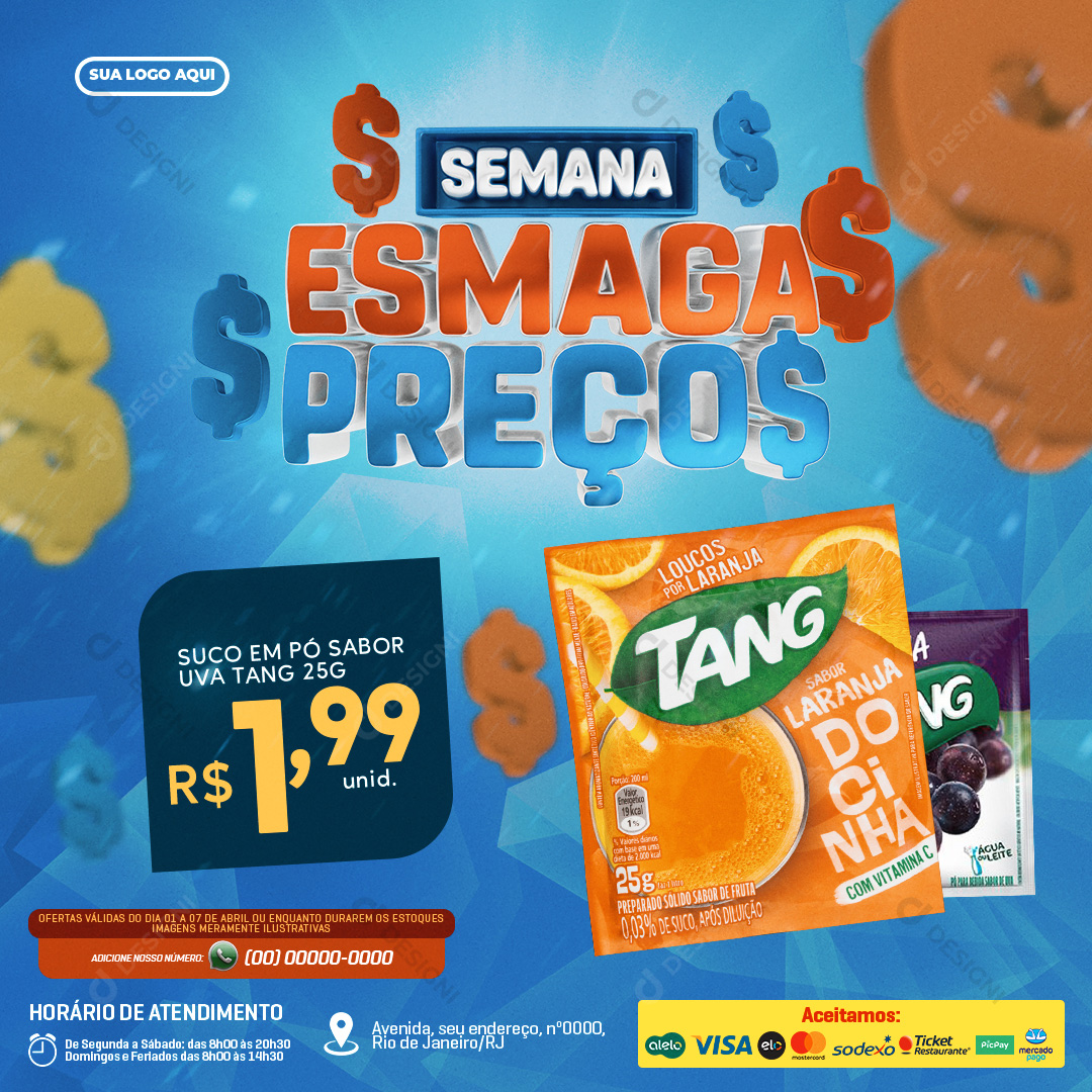 Esmaga Preços Supermercado Suco em Pó Sabor Uva e Laranja Social Media PSD Editável