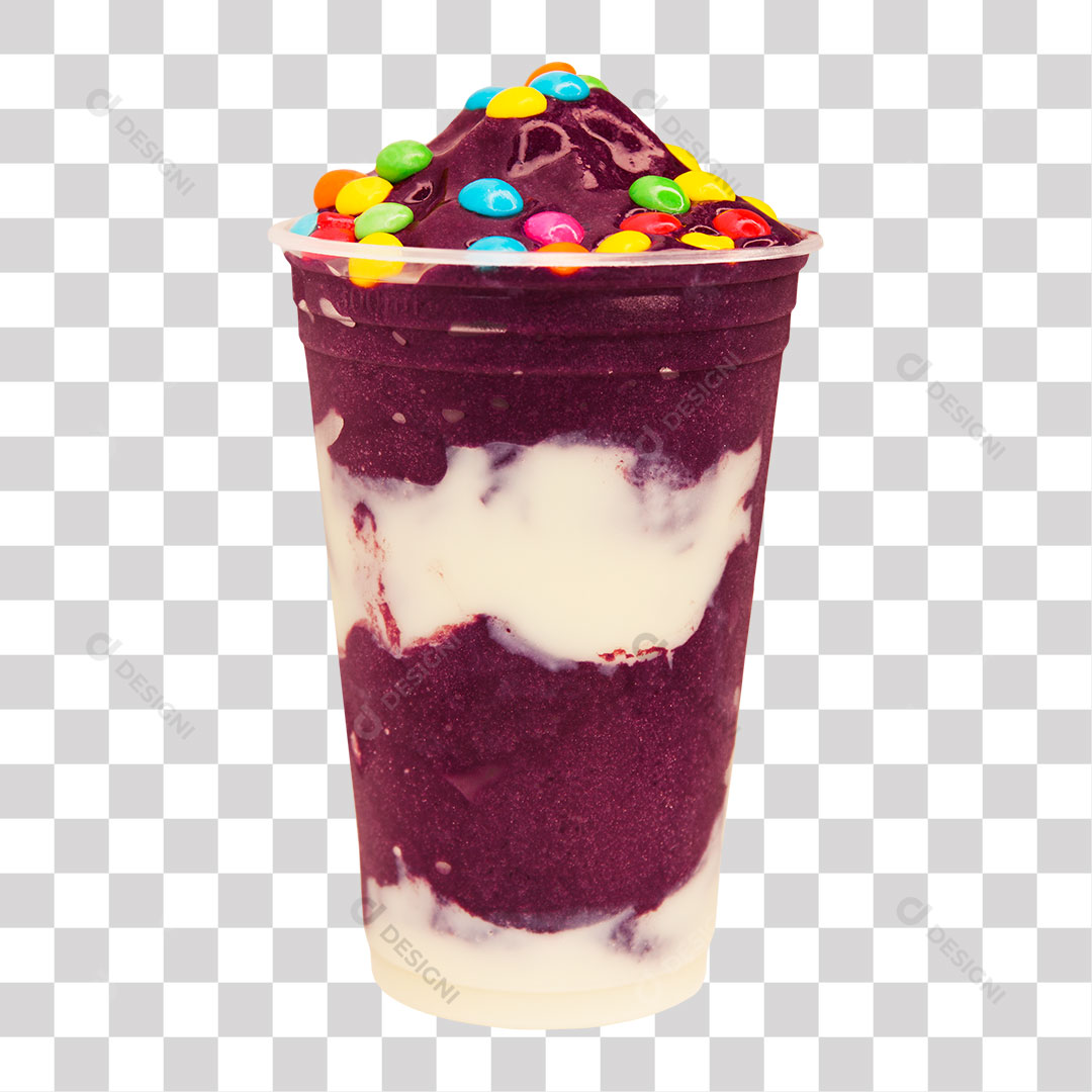 Açaí no Copo Com Leite Condessado e Doces PNG Transparente Sem Fundo