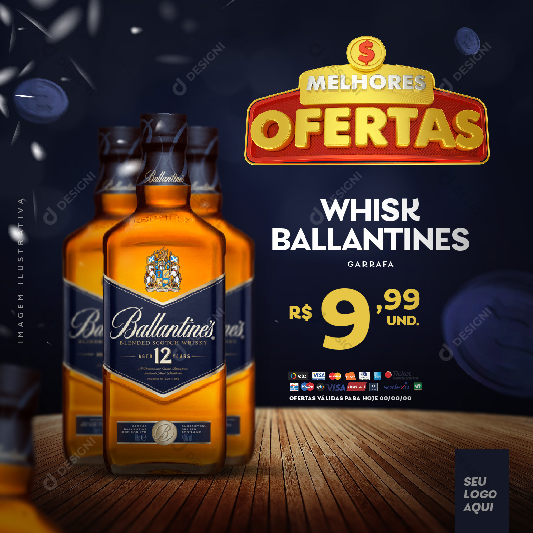 Melhores Ofertas Supermercado Whisk Ballantines Social Media PSD Editavel