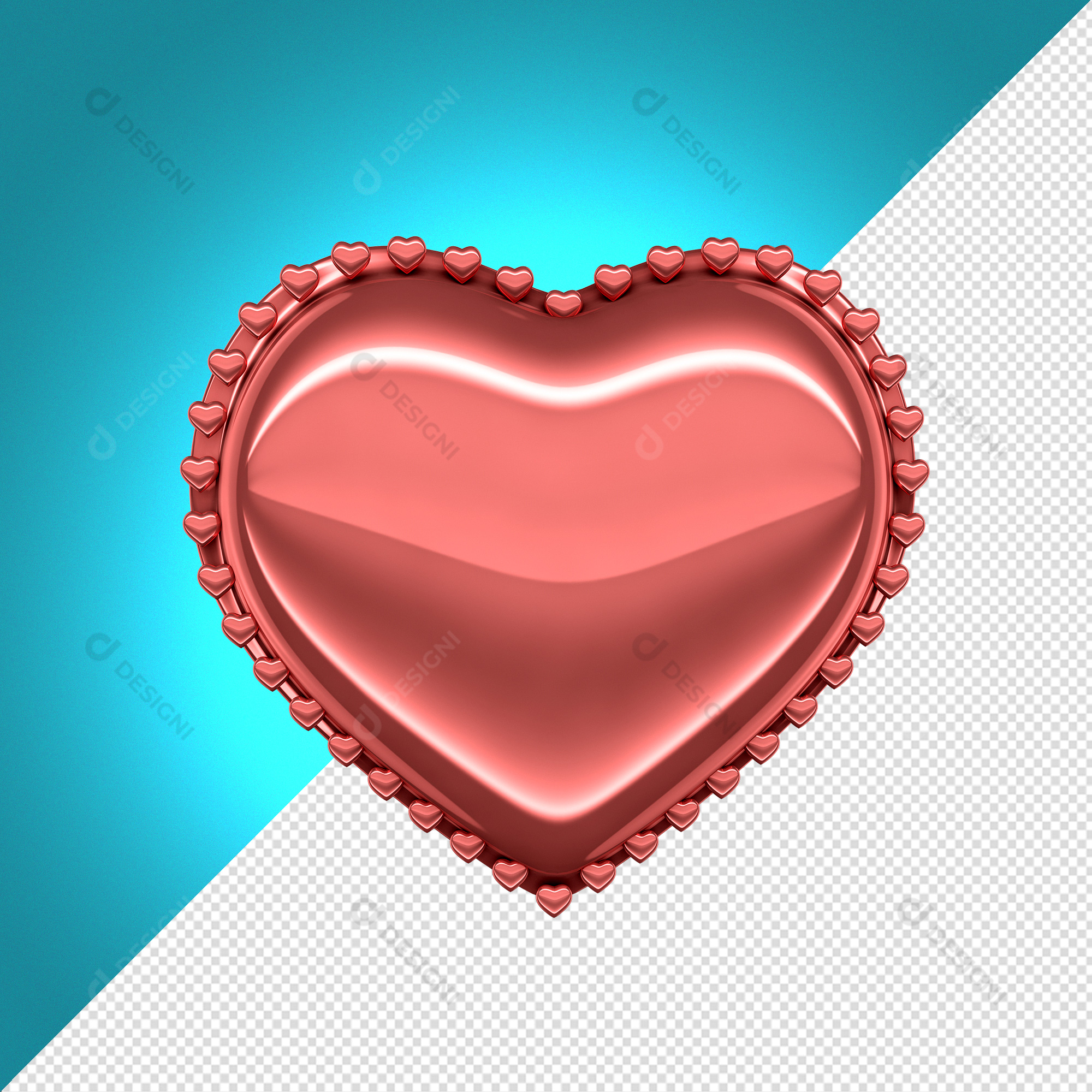 Selo Coração Metalizado 3D PSD