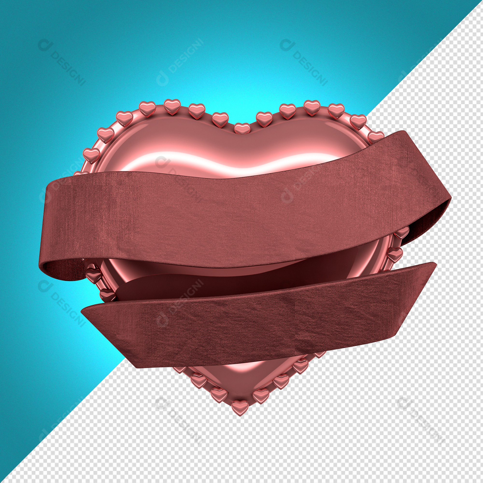 Selo Coração Metalizado Com Faixa 3D PSD