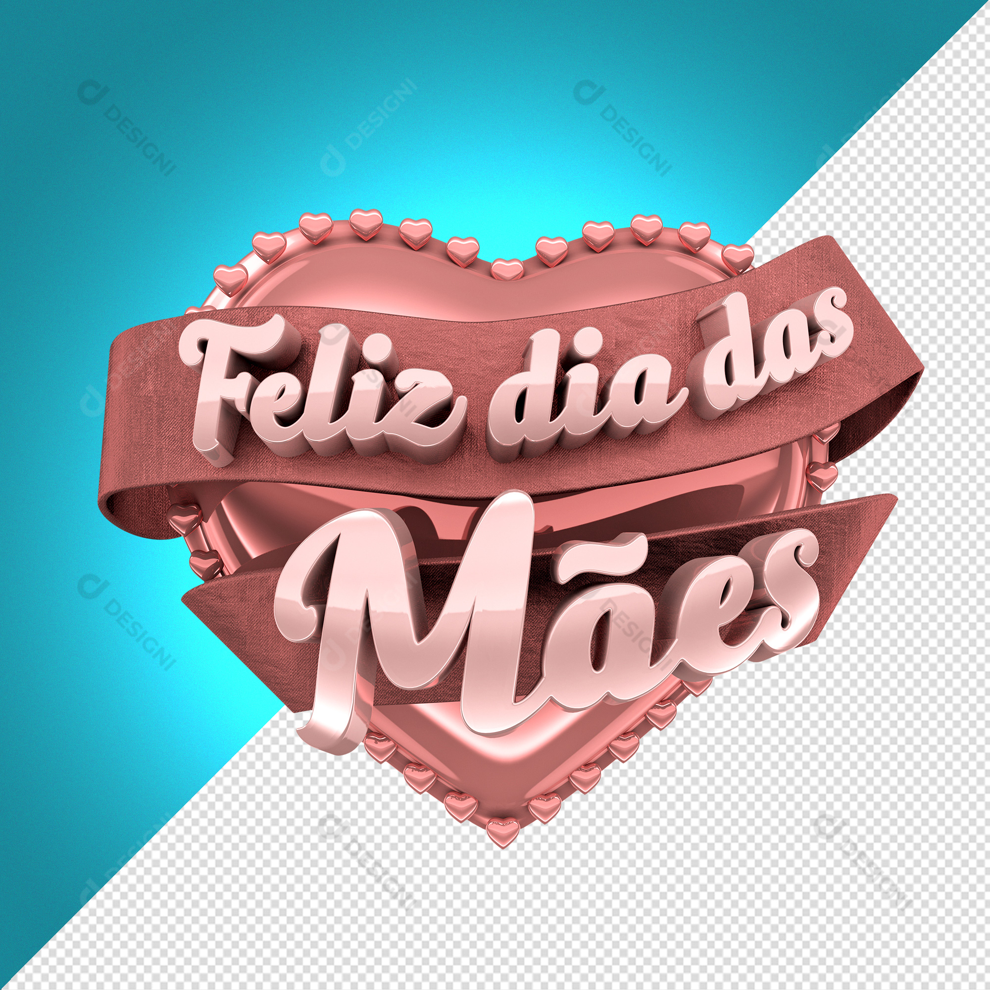 Selo Coração Metalizado 3D PSD