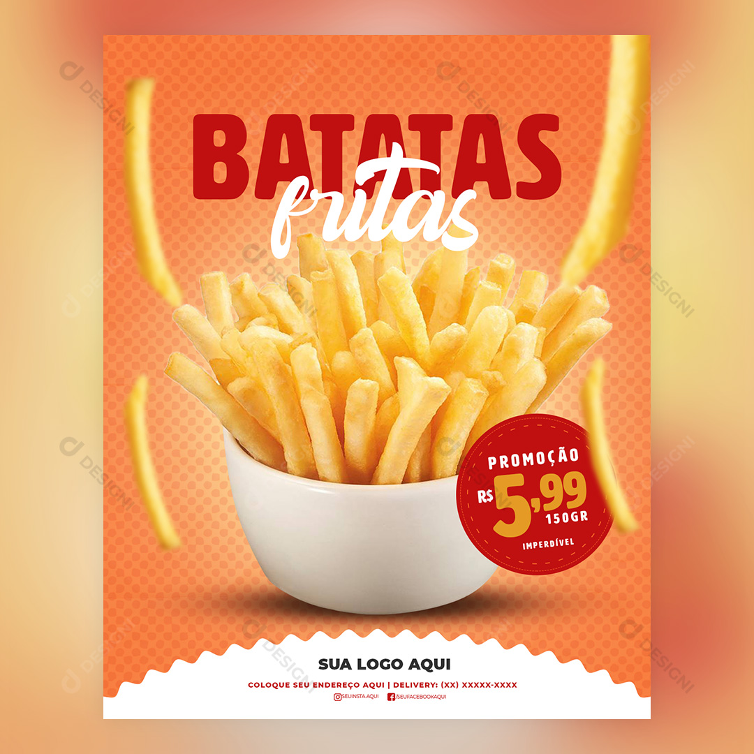 Batatas Fritas Lanchonetes Social Media PSD Editável