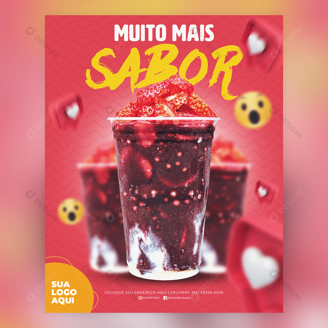 Muito Mais Sabor Açaí Social Media PSD Editável