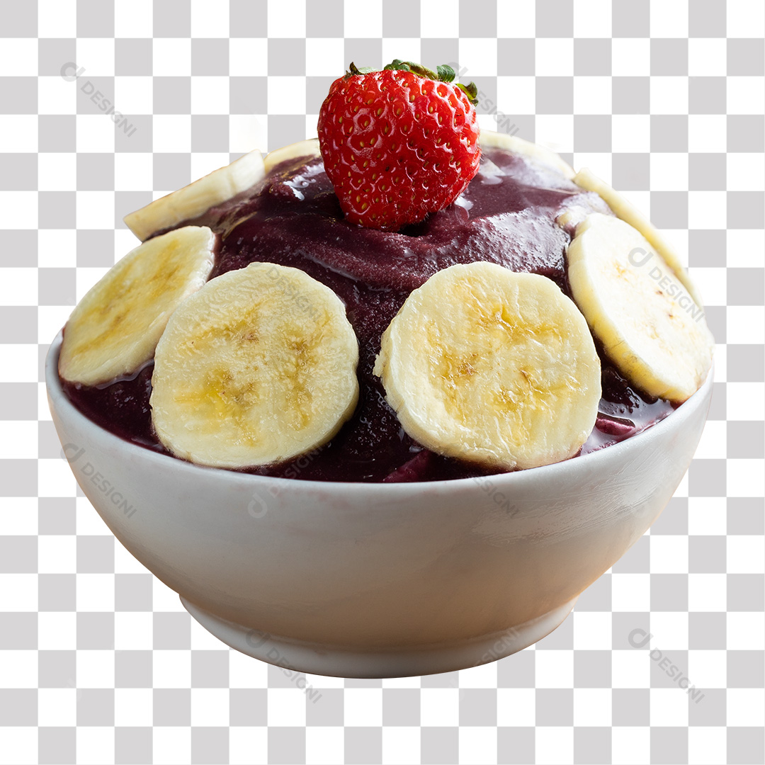 Açaí Na Tigela Com Banana e Morango PNG Transparente Sem Fundo