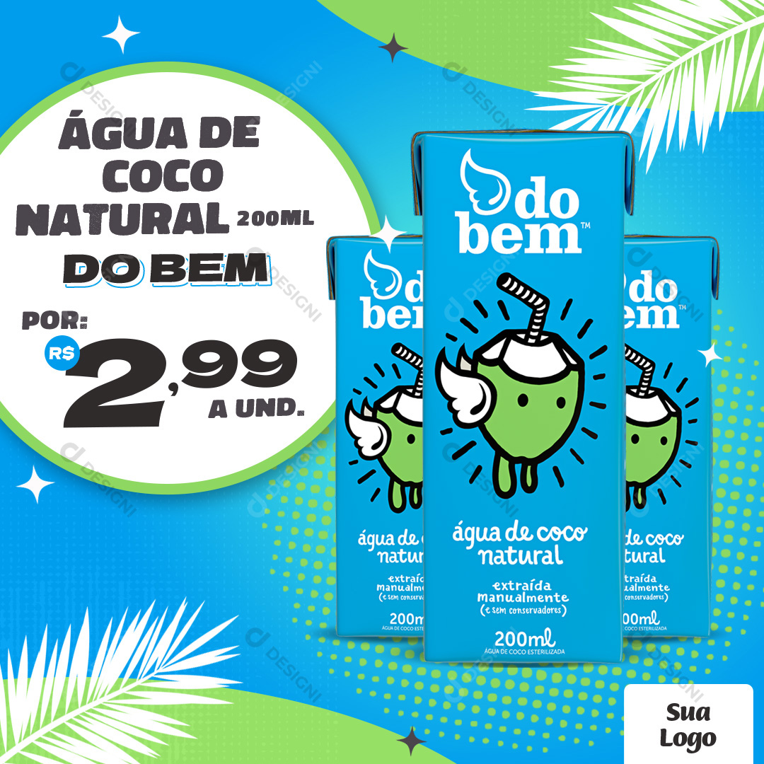 Agua de Coco Natural do Bem Social Media PSD Editável