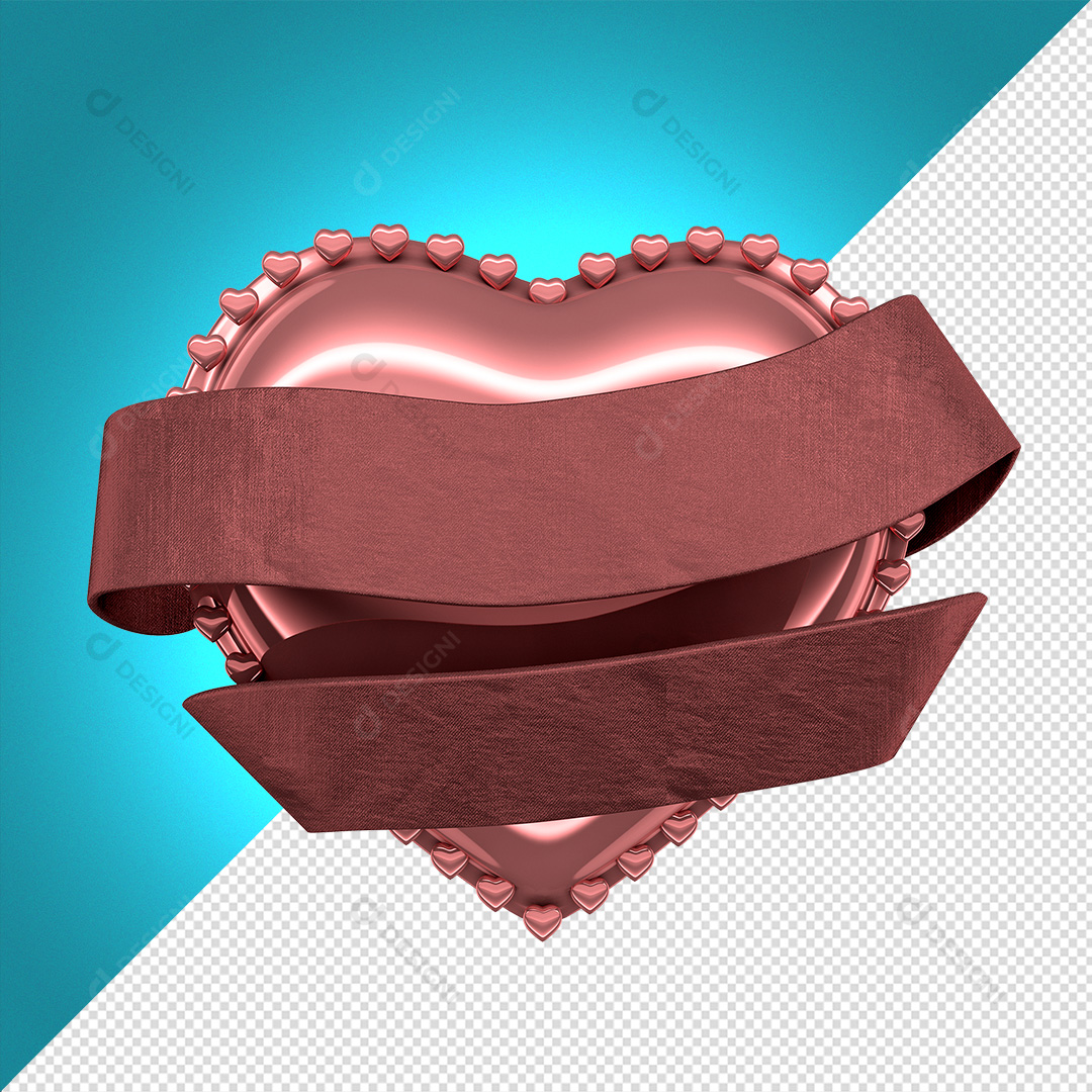 Coração Com Faixa 3D Para Composição PNG Transparente Sem Fundo