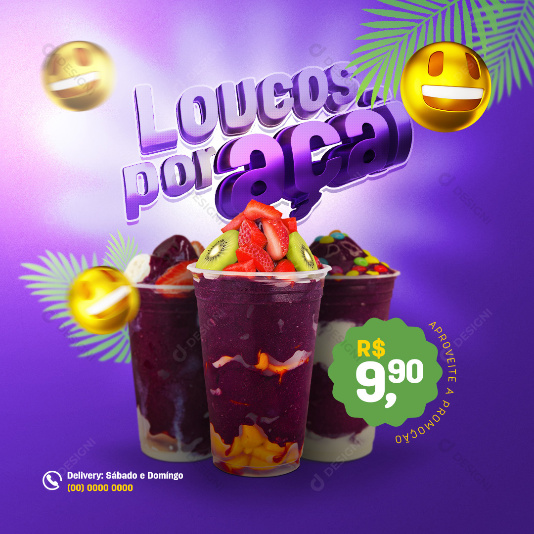 Loucos Por Açaí Social Media PSD Editável Photoshop