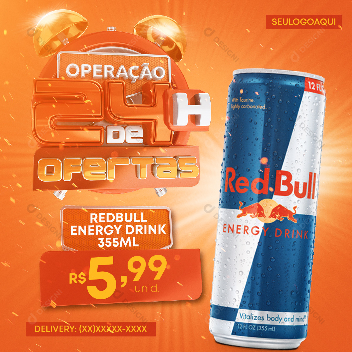 Oferta de 24 Horas Cerveja Redbull Energy Drink Social Media PSD Editável