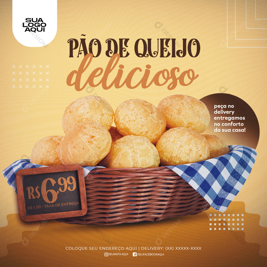 Pão de Queijo Delicioso Social Media PSD Editável
