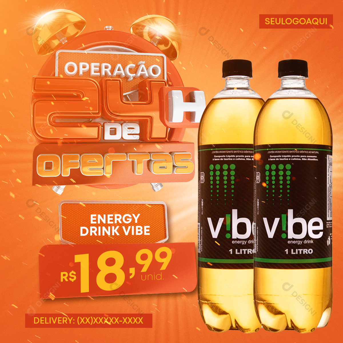 Oferta de 24 Horas Cerveja Energy Drink Vibe Social Media PSD Editável