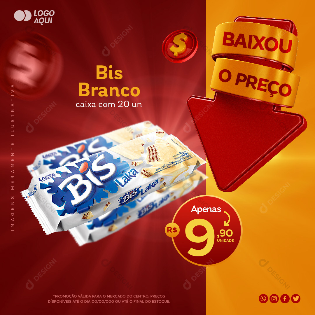 Bis Branco Supermercado Social Media PSD Editável