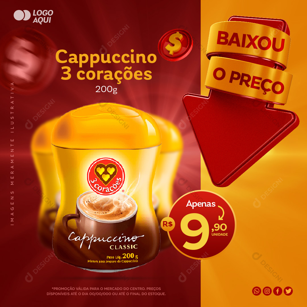 Cappuccino 3 Corações Supermercado Social Media PSD Editável