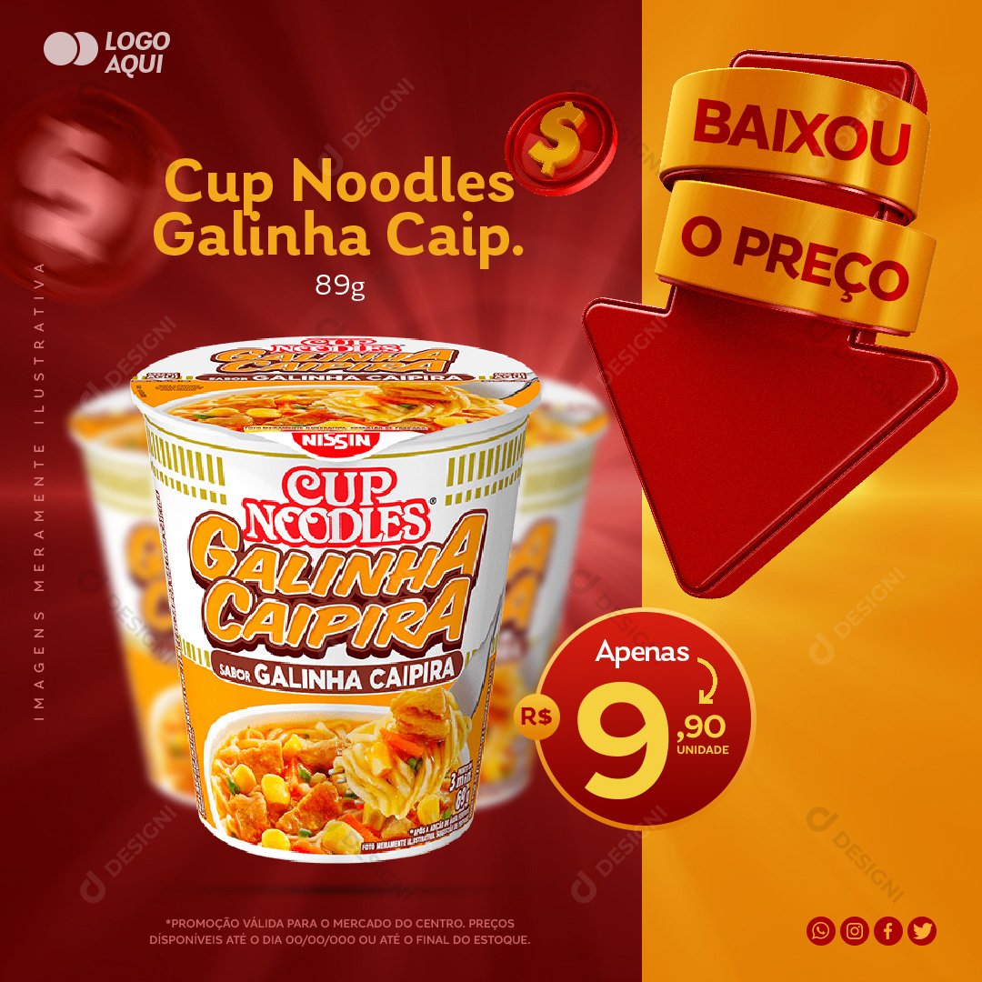 Cup Noodles Galinha caipira Social Media PSD Editável