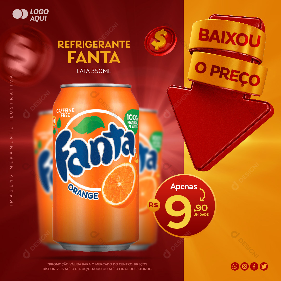 Refrigerante Fanta Laranja Social Media PSD Editável