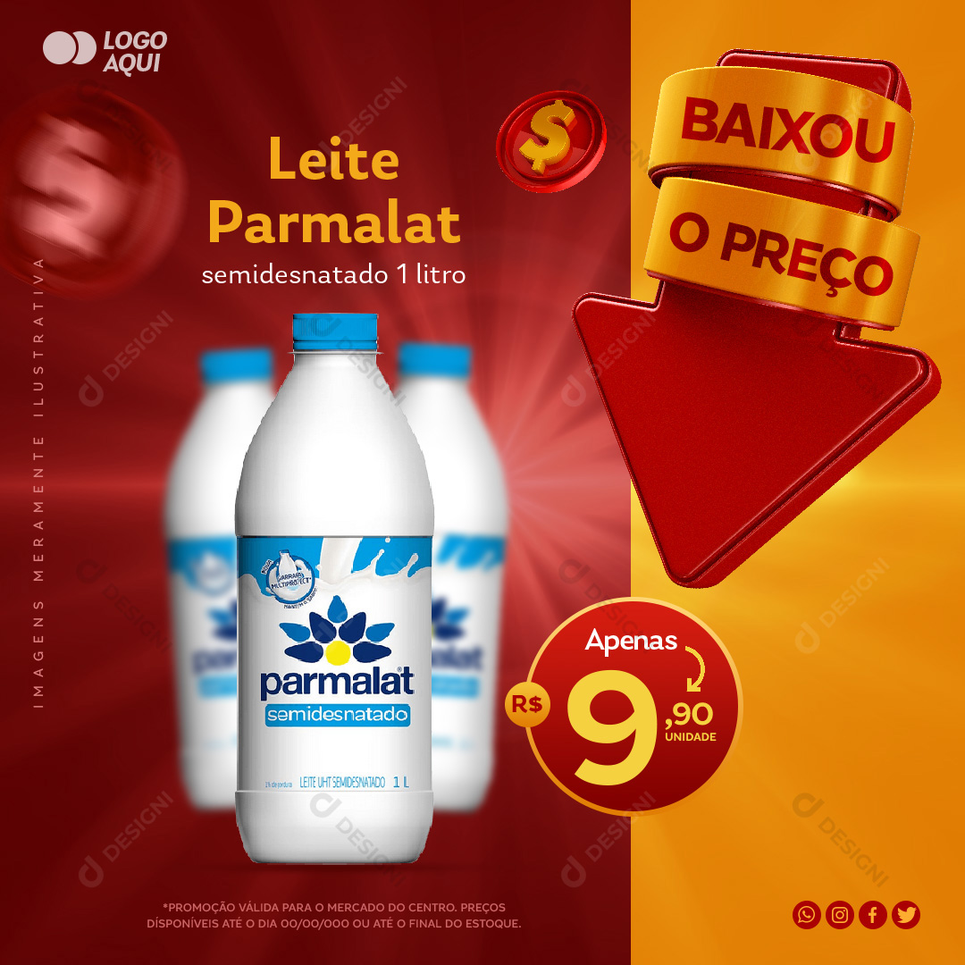 Parmalat Leite Semidesnatado Social Media PSD Editável