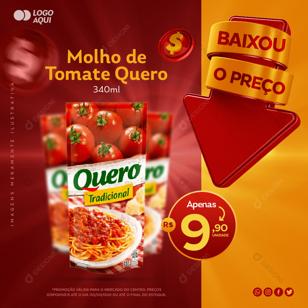 Molho de Tomate Quero Supermercado Social Meia PSD Editável