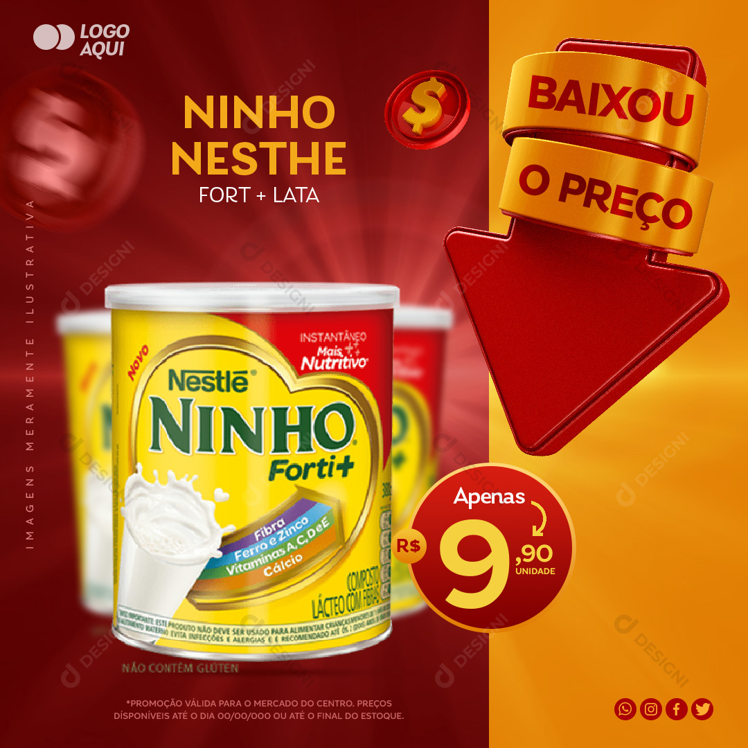 Ninho Nestle Fort + Lata Supermercado Social Media PSD Editável