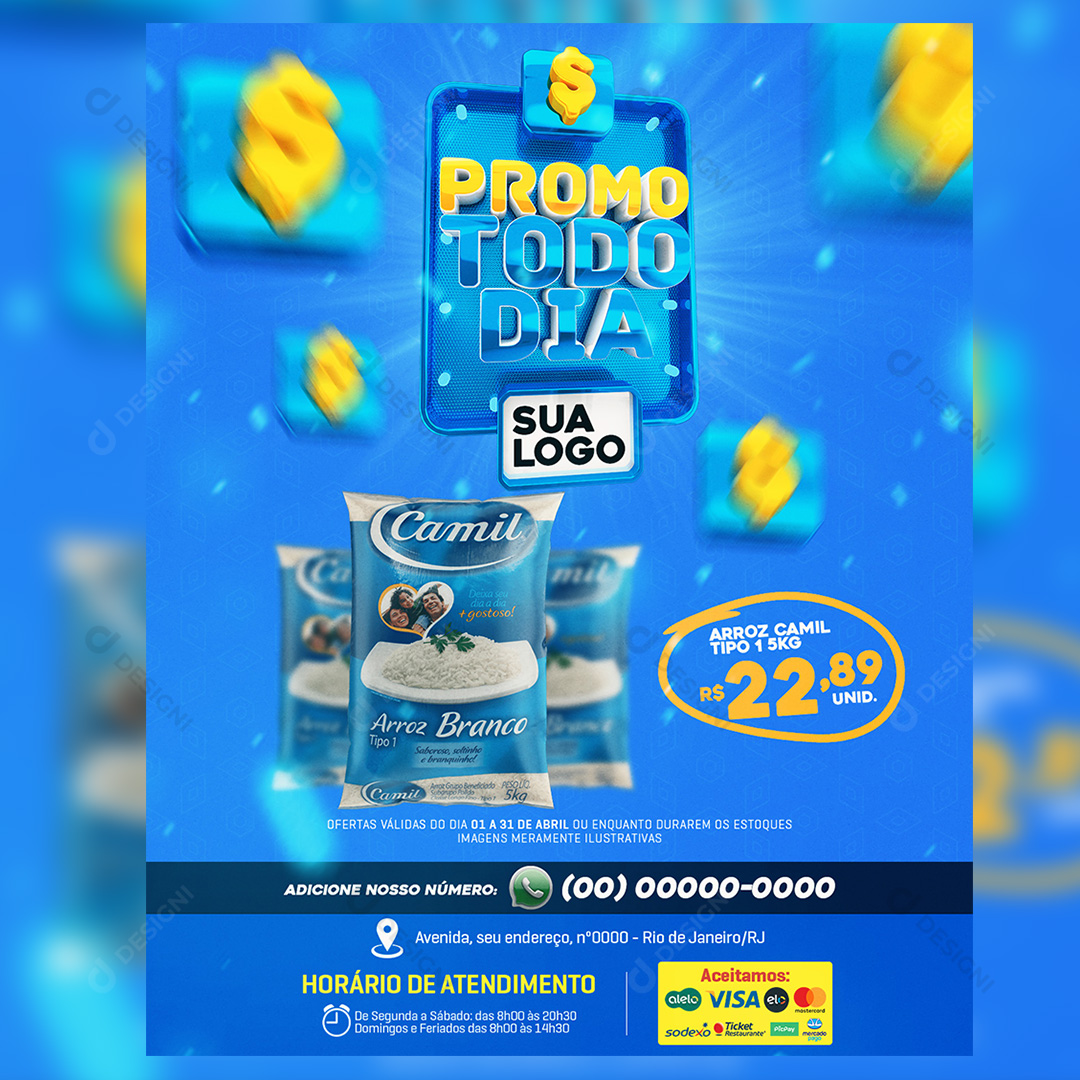 Promo Tudo Dia Arroz Camil Social Media PSD Editavel