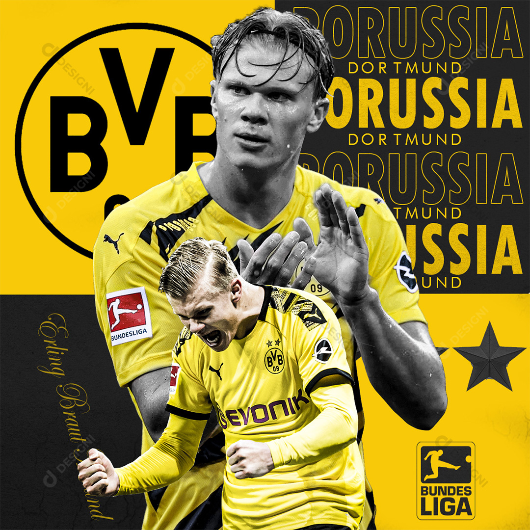 Futebol Jogador Erling Braut Social Media PSD Editável