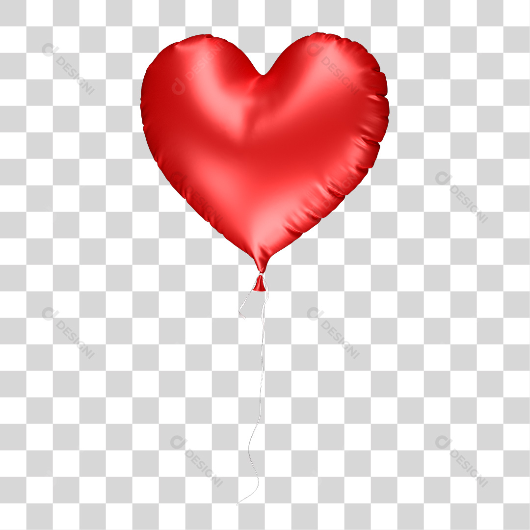 Balão 3D em Formato de Coração Vermelho PNG Transparente Sem Fundo