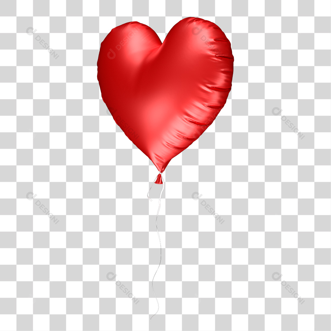 Balão 3D em Formato de Coração Vermelho PNG Transparente Sem Fundo