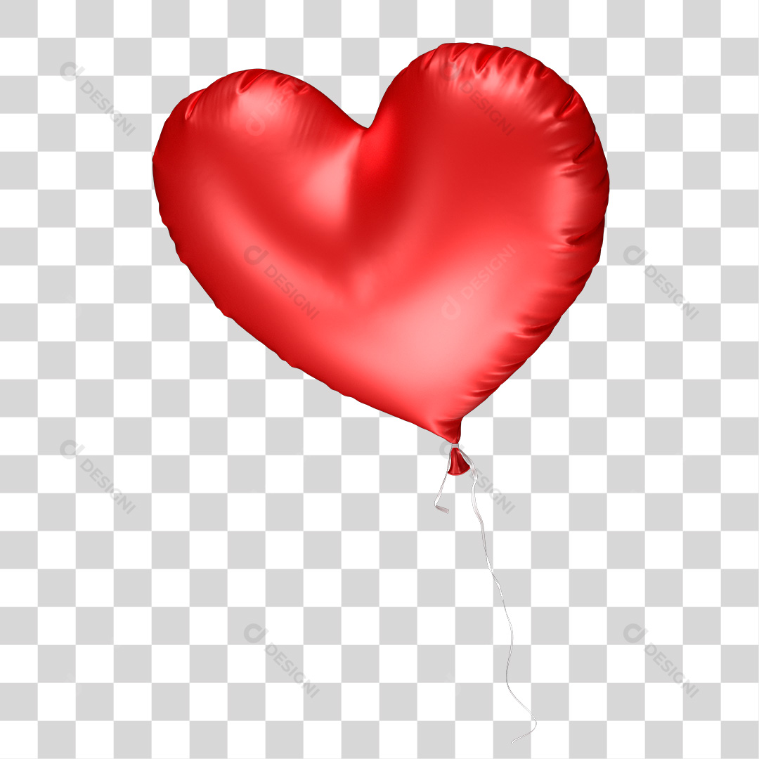 Balão 3D em Formato de Coração Vermelho PNG Transparente Sem Fundo