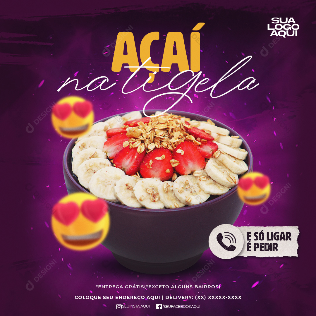 Açaí na Tigela Açaíteria Social Media PSD Editável Delivery