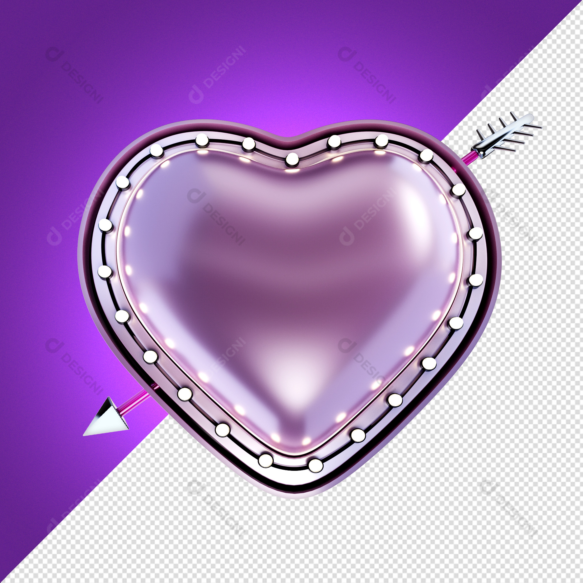 Coração 3D Metalizado PSD