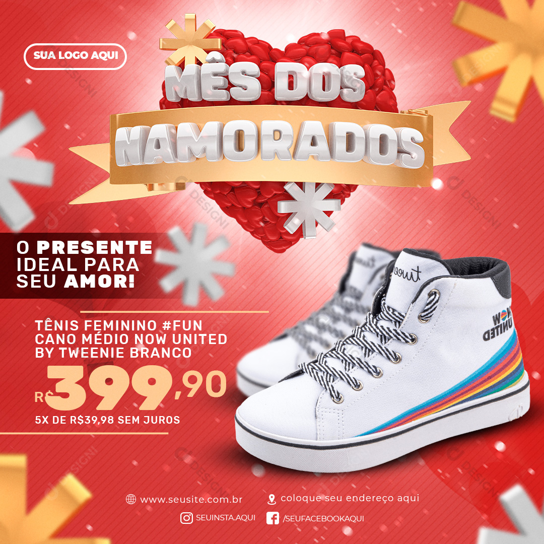 Mês Dos Namorados Tênis Feminino Fun Cano Medio Now United Social Media PSD Editável