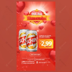 Mês Dos Namorados Cerveja Schin Pilsen 350ml Social Media PSD Editável Stories