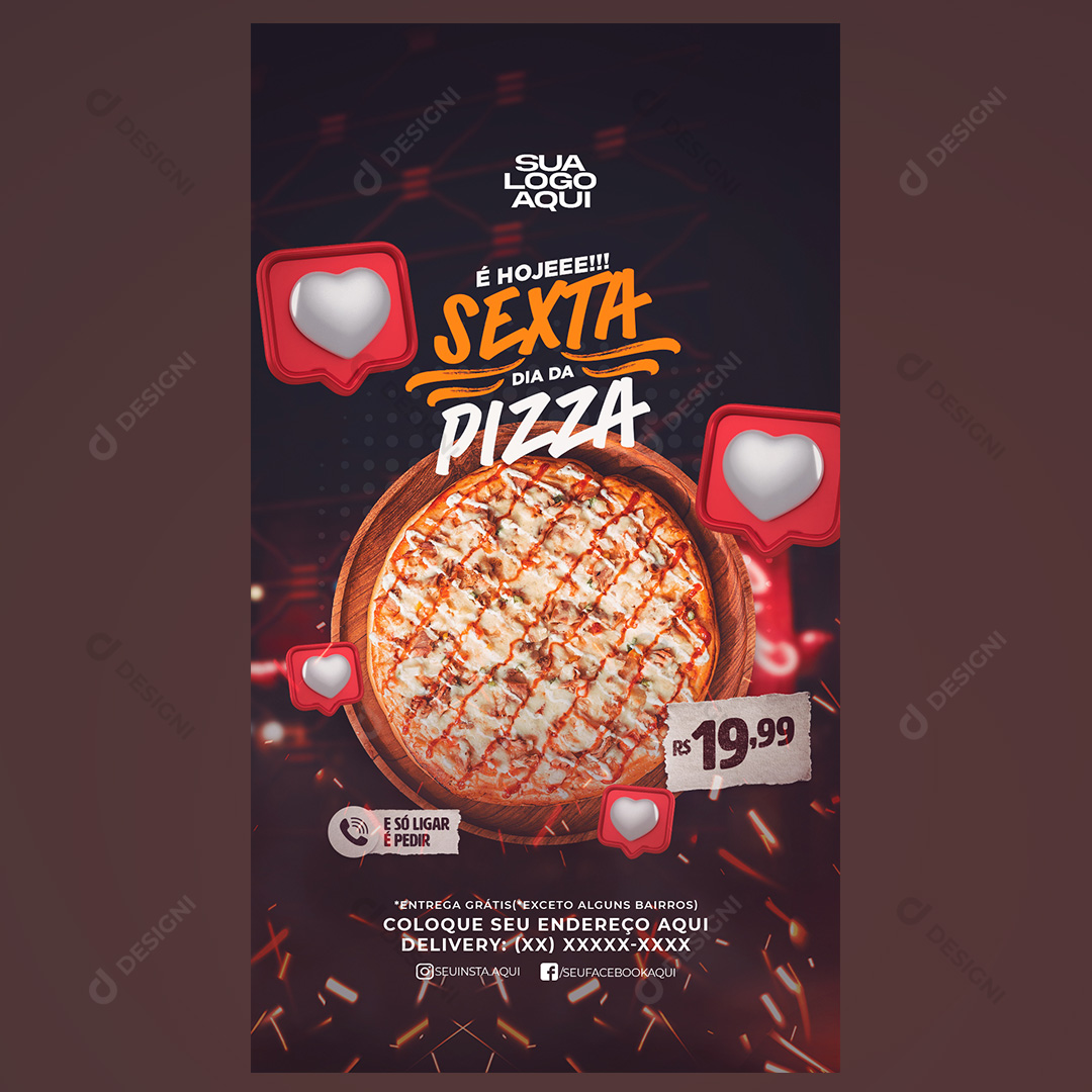 Sexta Dia de Pizza Social Media PSD Editável Stories